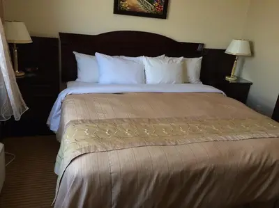 a large bed in a hotel room with two lamps at Days Inn by Wyndham Athabasca in Athabasca