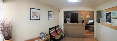 an office with a reception desk and a counter at Ray Lyn Motel in Trail