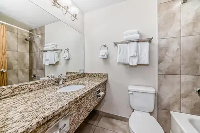 a bathroom with a sink and a toilet at Invermere Inn & Suites in Invermere