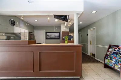 a lobby of a store with a cash counter at Sandman Inn Kamloops in Kamloops