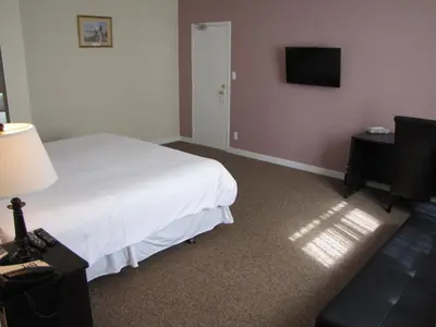 a bedroom with a bed and a flat screen tv at Barclay Hotel in Vancouver