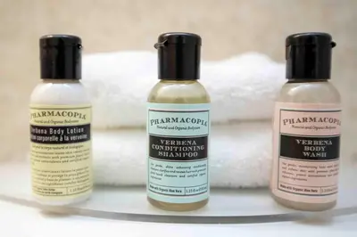 three bottles of hair products sitting on a shelf at Sandman Inn Princeton in Princeton
