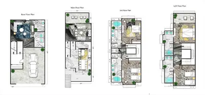 two views of the plans for a house at Nomad by Samsara Resort - Panorama Top View - 4BR & 5BTH in Canmore
