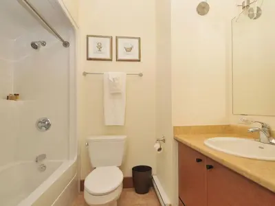 a bathroom with a white toilet and a sink at Gorgeous Luxury 2 Bedroom 2 Bath Condo In Old Town Victoria in Victoria