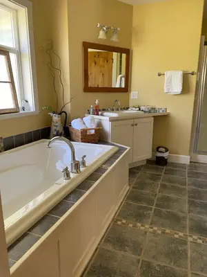 a bathroom with a large tub and a sink at Eaglenest Manor Cowichan in Duncan