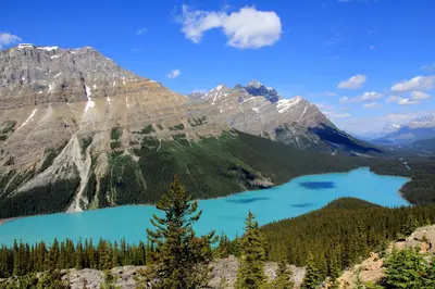 a view of crater lake from the top at WindTower Resort - 1 Bed Hotel Room 166 in Canmore