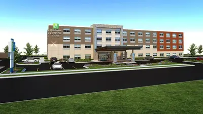 a rendering of a hospital building with a parking lot at Holiday Inn Express & Suites - Calgary Airport Trail NE by IHG in Calgary