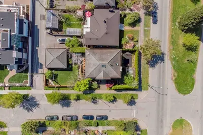 an overhead view of a house with a roof at Corkscrew Willow Estate in Vancouver