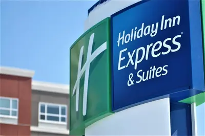 a sign for a holladay inn express and suites at Holiday Inn Express & Suites - Edmonton SW – Windermere by IHG in Edmonton