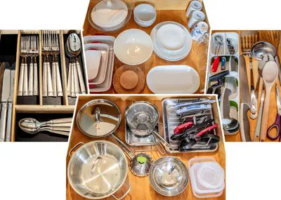 a drawer filled with plates and utensils at Manna House in Denman Island