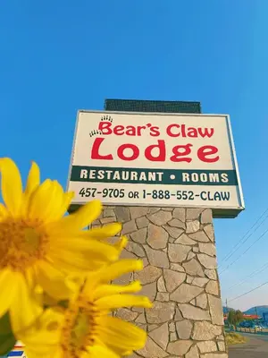 a sign for a store with a sunflower in front of it at Bear's Claw Lodge in Cache Creek