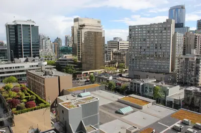 an aerial view of a city with tall buildings at Your Vacation Home Downtown Vancouver in Vancouver