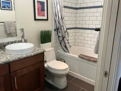 a bathroom with a toilet and a sink and a tub at Lily glacier suite at silver bear condos in Revelstoke