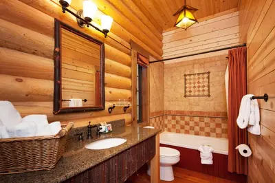 a bathroom with a sink and a toilet and a tub at Cathedral Mountain Lodge in Field