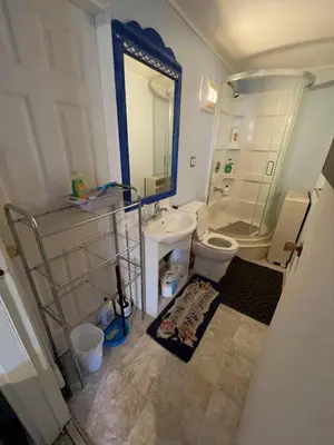 a bathroom with a toilet and a sink and a mirror at Guest Suite Private Retreat for 2 Guests With AC - 4 Units Available in Abbotsford