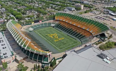 an aerial view of a baseball stadium with a field at Stylish Chic Home - King Bed - Free Parking & Netflix - Fast Wi-Fi - Long Stays Welcome in Edmonton