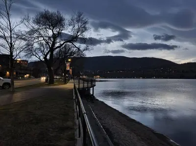 a view of a body of water at night at Grandma's Elephant Hideaway in Penticton