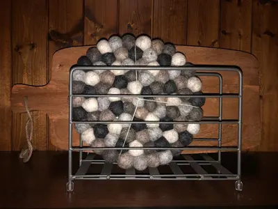 a metal rack filled with lots of balls at Blanchard Mountain BnB in Canmore