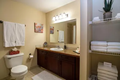 a bathroom with a toilet and a sink and a mirror at Give Something Back Retreat by Revelstoke Vacations in Revelstoke