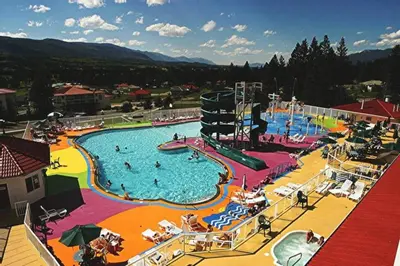 a large water park with a large swimming pool at Cozy Fairmont Hot Springs 1BR Condo in Fairmont Hot Springs