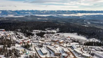 an aerial view of a ski resort in the snow at Trapper's Lodge - 4 Bd w Great View, Private Hot Tub in Big White