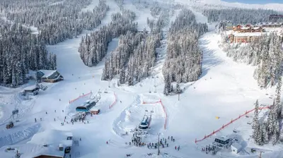 a group of people on a ski slope in the snow at Bear's Paw Chalet - Amazing Location & Ski In-Out in Big White