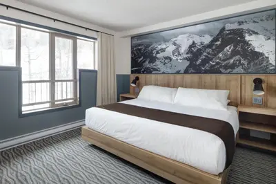 a bedroom with a large bed and a large window at The Approach Hotel in Panorama