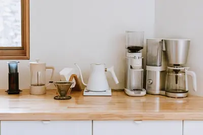 a group of appliances sitting on top of a counter at Okt Häus in Nordegg