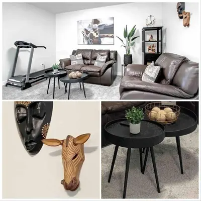 a collage of pictures of a living room with a couch and a table at Beautiful 3Bed-with AC-Close to Spruce Meadows & Mountains in Calgary