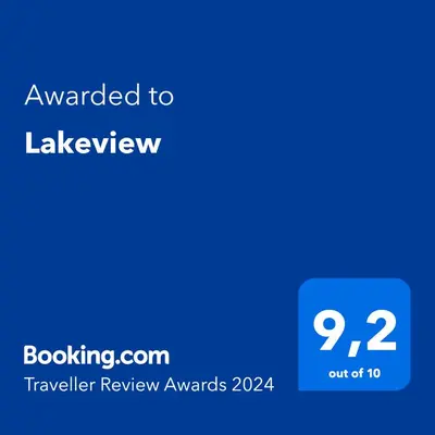 a screenshot of a phone with the text awarded to lakeview at Lakeview B&B in Peachland