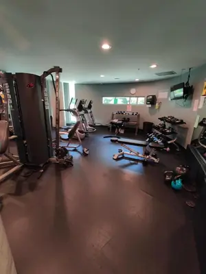 a gym with several treadmills and exercise bikes at GardenView Modern Condo with Parking, Gym, Pool, AC in Vancouver